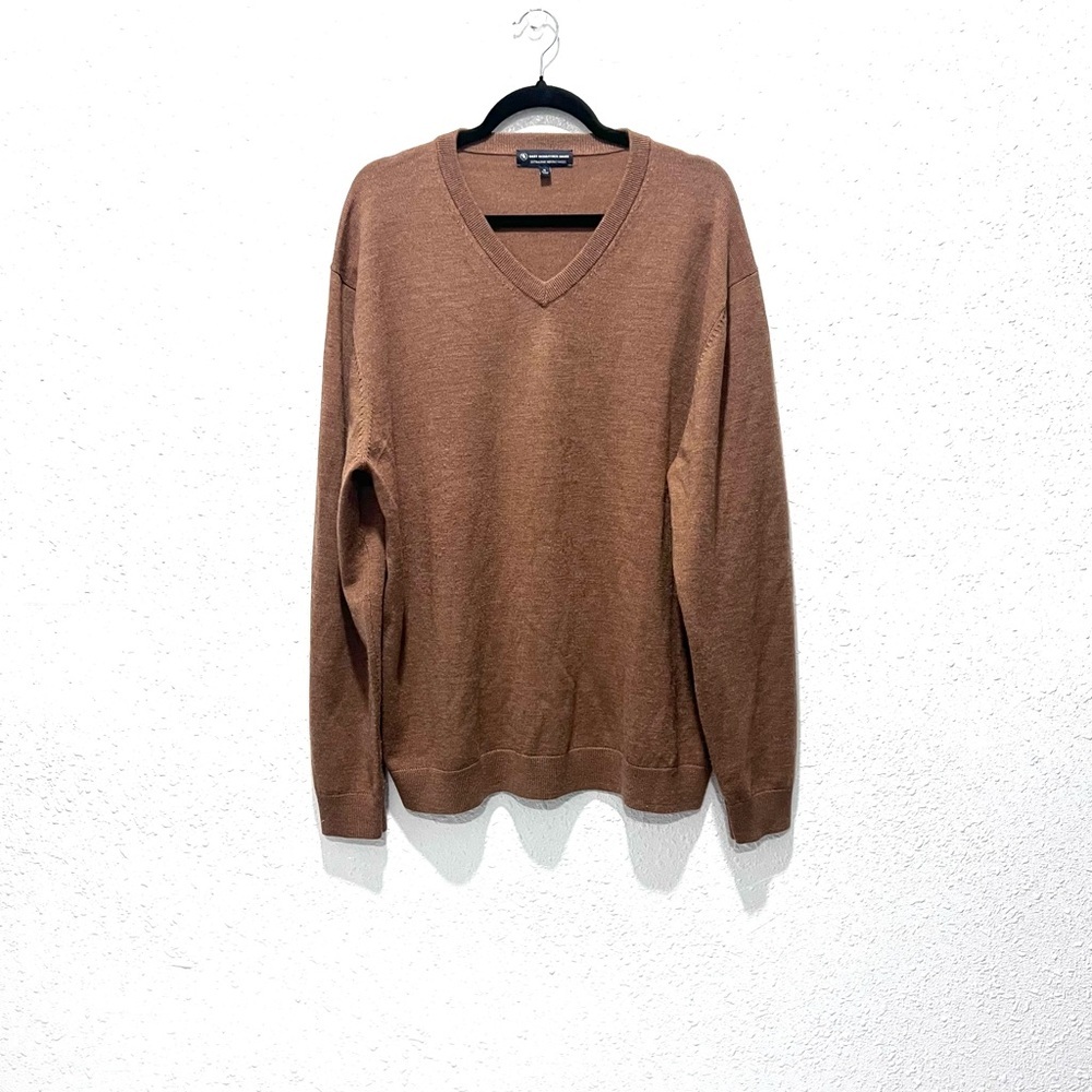 Hart Schaffner Marx Brown Merino wool‎ V-Neck Sweater Classic Knit XL